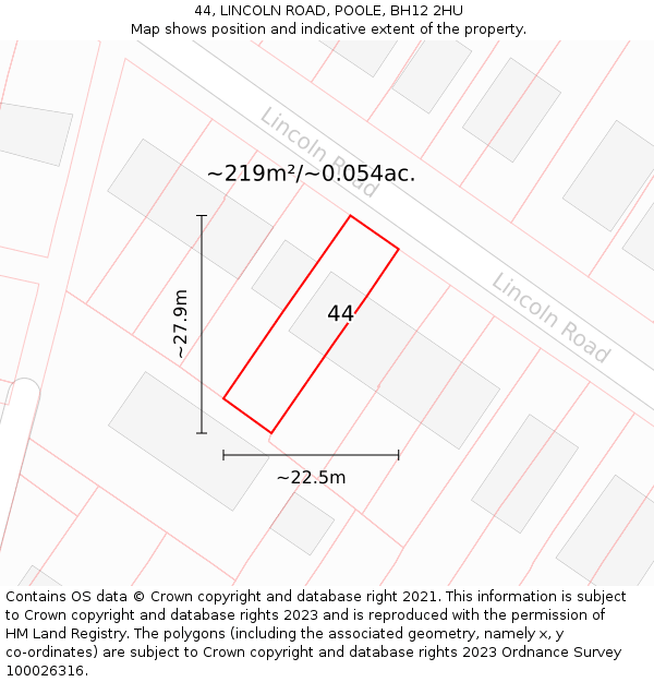 44, LINCOLN ROAD, POOLE, BH12 2HU: Plot and title map