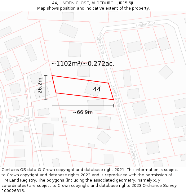 44, LINDEN CLOSE, ALDEBURGH, IP15 5JL: Plot and title map