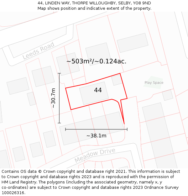 44, LINDEN WAY, THORPE WILLOUGHBY, SELBY, YO8 9ND: Plot and title map