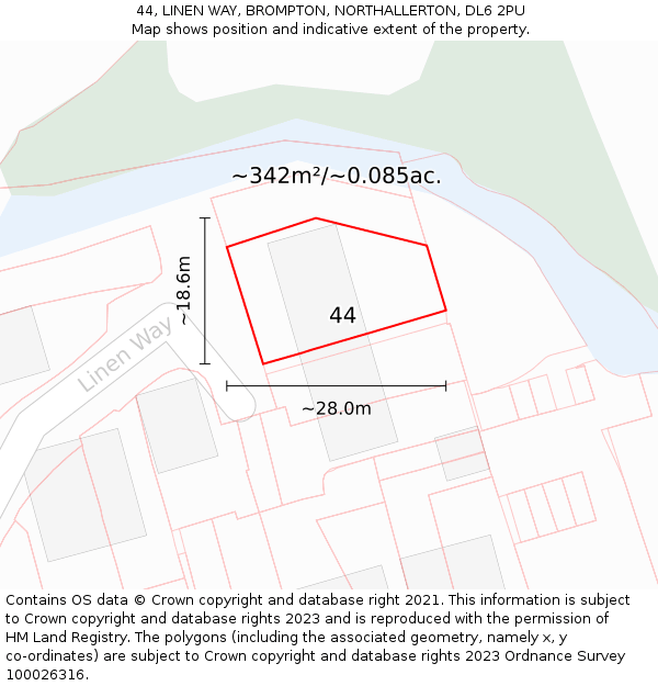 44, LINEN WAY, BROMPTON, NORTHALLERTON, DL6 2PU: Plot and title map