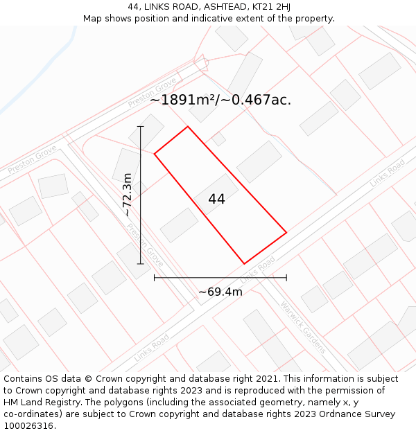 44, LINKS ROAD, ASHTEAD, KT21 2HJ: Plot and title map