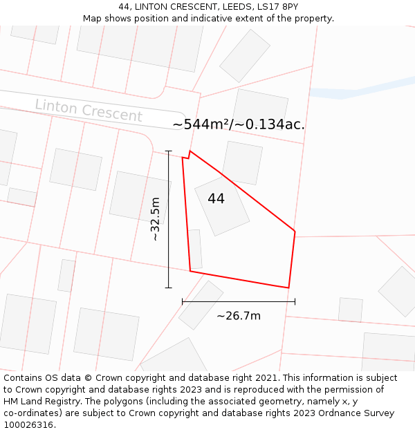 44, LINTON CRESCENT, LEEDS, LS17 8PY: Plot and title map