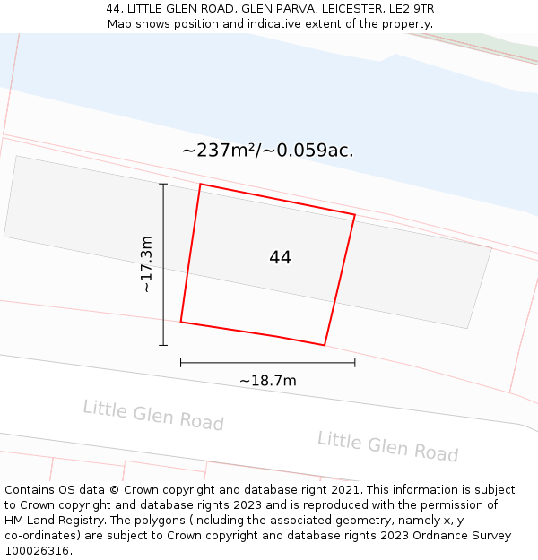 44, LITTLE GLEN ROAD, GLEN PARVA, LEICESTER, LE2 9TR: Plot and title map