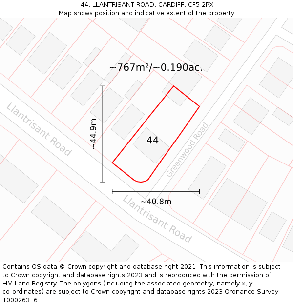 44, LLANTRISANT ROAD, CARDIFF, CF5 2PX: Plot and title map