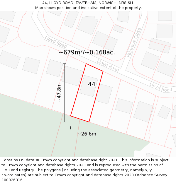 44, LLOYD ROAD, TAVERHAM, NORWICH, NR8 6LL: Plot and title map