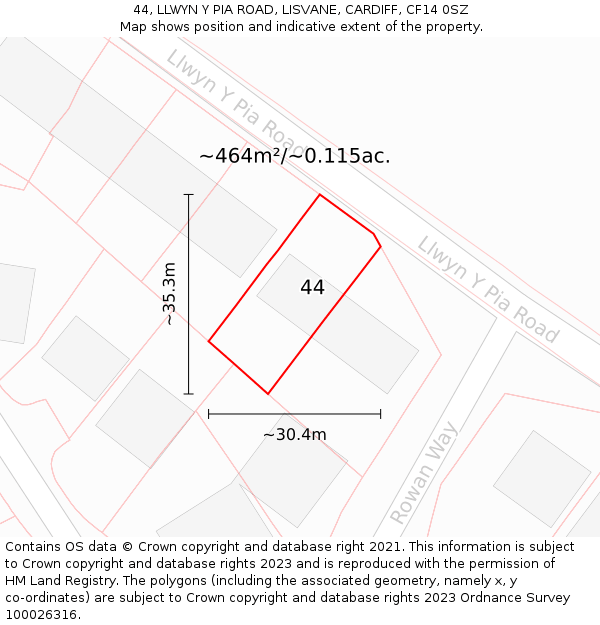 44, LLWYN Y PIA ROAD, LISVANE, CARDIFF, CF14 0SZ: Plot and title map