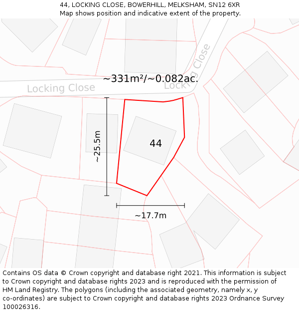 44, LOCKING CLOSE, BOWERHILL, MELKSHAM, SN12 6XR: Plot and title map