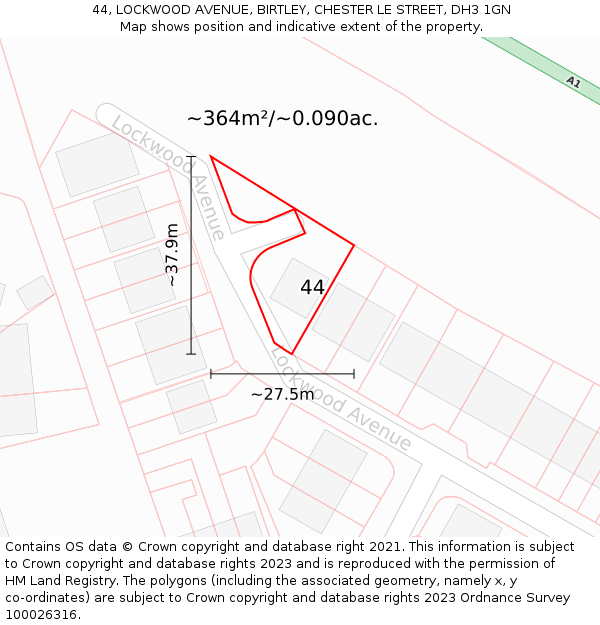 44, LOCKWOOD AVENUE, BIRTLEY, CHESTER LE STREET, DH3 1GN: Plot and title map