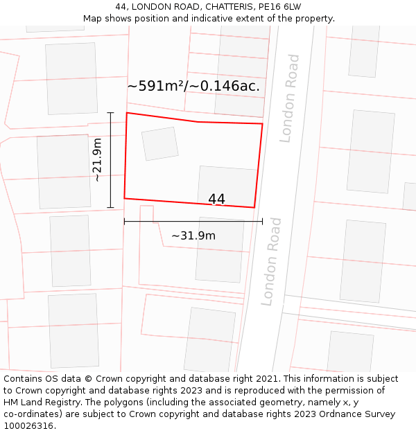 44, LONDON ROAD, CHATTERIS, PE16 6LW: Plot and title map