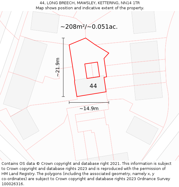 44, LONG BREECH, MAWSLEY, KETTERING, NN14 1TR: Plot and title map
