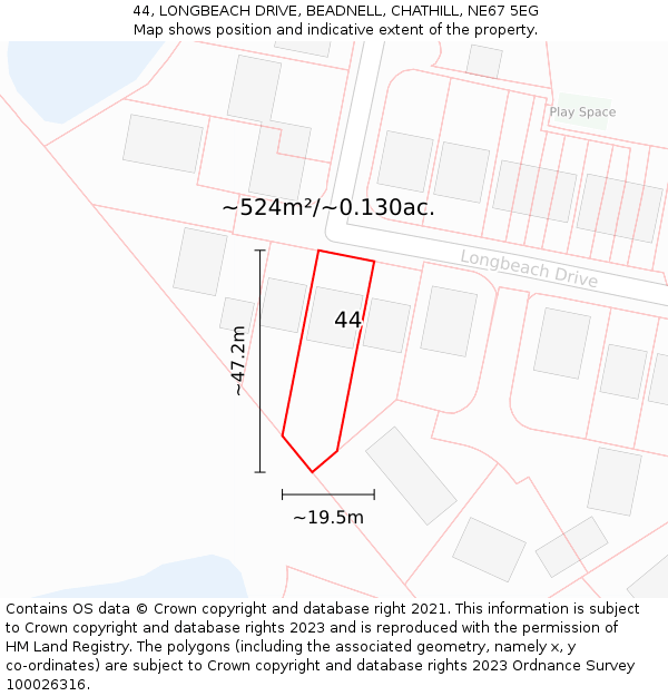 44, LONGBEACH DRIVE, BEADNELL, CHATHILL, NE67 5EG: Plot and title map