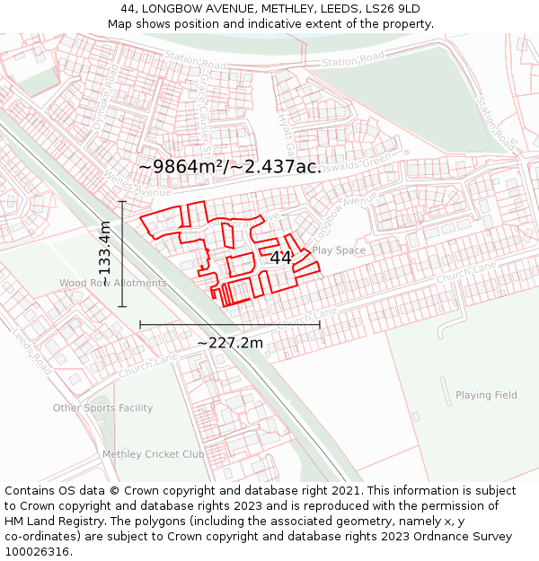 44, LONGBOW AVENUE, METHLEY, LEEDS, LS26 9LD: Plot and title map