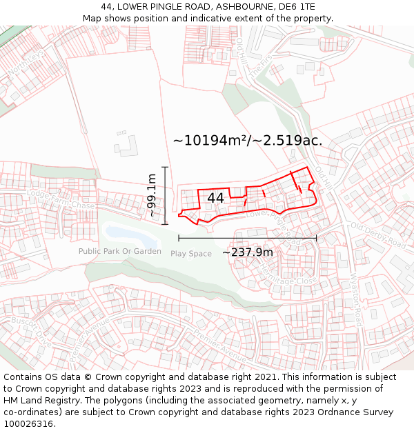 44, LOWER PINGLE ROAD, ASHBOURNE, DE6 1TE: Plot and title map