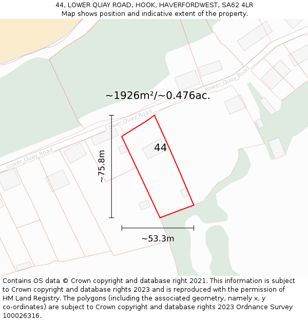 44, LOWER QUAY ROAD, HOOK, HAVERFORDWEST, SA62 4LR: Plot and title map
