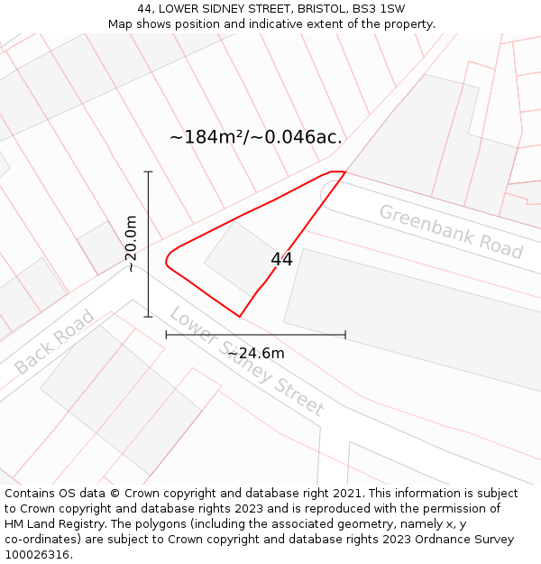 44, LOWER SIDNEY STREET, BRISTOL, BS3 1SW: Plot and title map