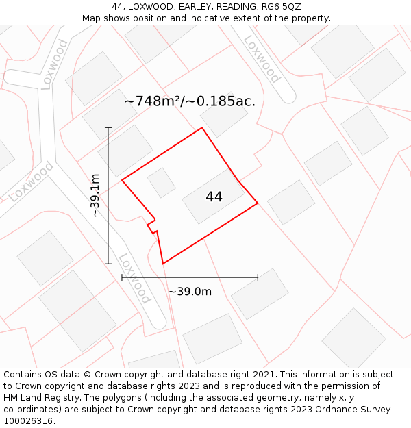 44, LOXWOOD, EARLEY, READING, RG6 5QZ: Plot and title map