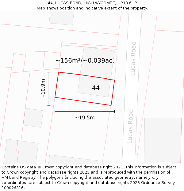 44, LUCAS ROAD, HIGH WYCOMBE, HP13 6HP: Plot and title map