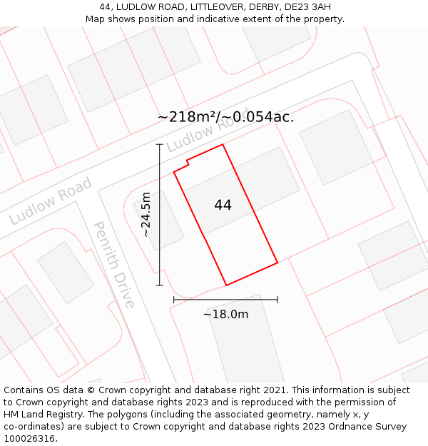 44, LUDLOW ROAD, LITTLEOVER, DERBY, DE23 3AH: Plot and title map
