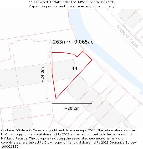 44, LULWORTH ROAD, BOULTON MOOR, DERBY, DE24 5BJ: Plot and title map