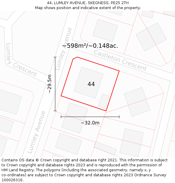 44, LUMLEY AVENUE, SKEGNESS, PE25 2TH: Plot and title map