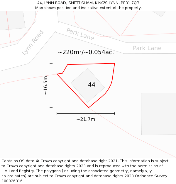 44, LYNN ROAD, SNETTISHAM, KING'S LYNN, PE31 7QB: Plot and title map