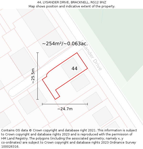 44, LYSANDER DRIVE, BRACKNELL, RG12 9NZ: Plot and title map