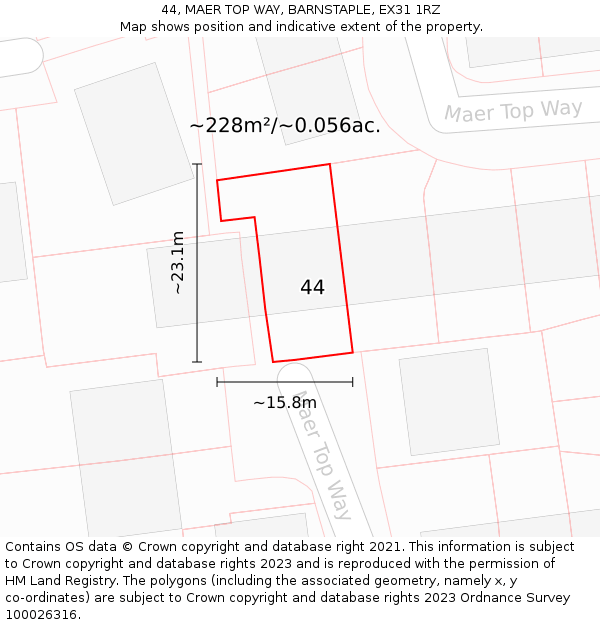 44, MAER TOP WAY, BARNSTAPLE, EX31 1RZ: Plot and title map