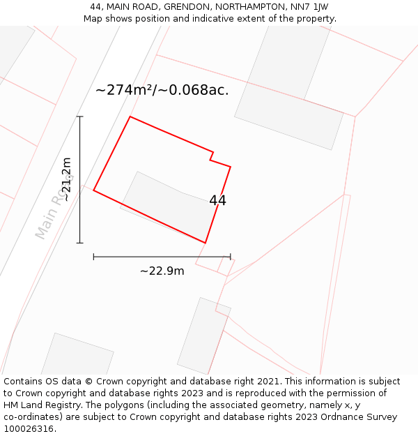 44, MAIN ROAD, GRENDON, NORTHAMPTON, NN7 1JW: Plot and title map