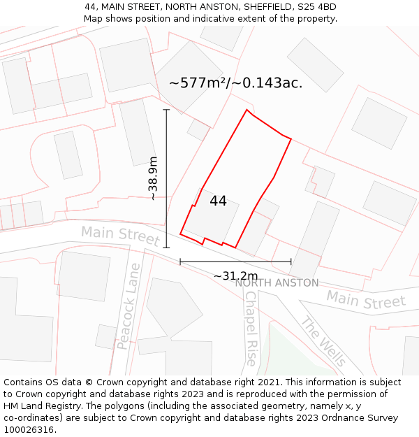 44, MAIN STREET, NORTH ANSTON, SHEFFIELD, S25 4BD: Plot and title map