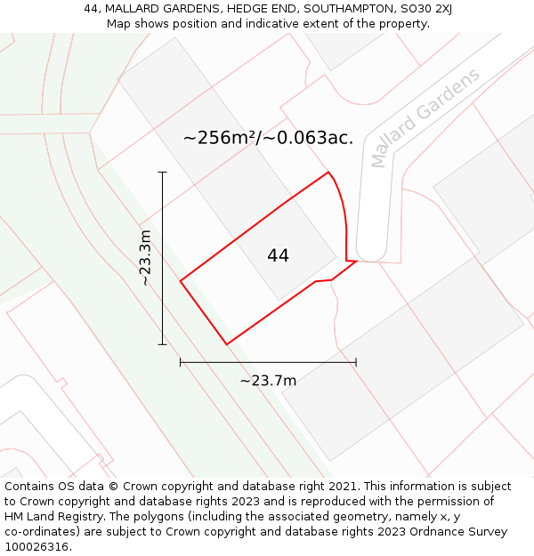 44, MALLARD GARDENS, HEDGE END, SOUTHAMPTON, SO30 2XJ: Plot and title map