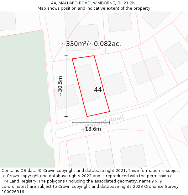 44, MALLARD ROAD, WIMBORNE, BH21 2NL: Plot and title map