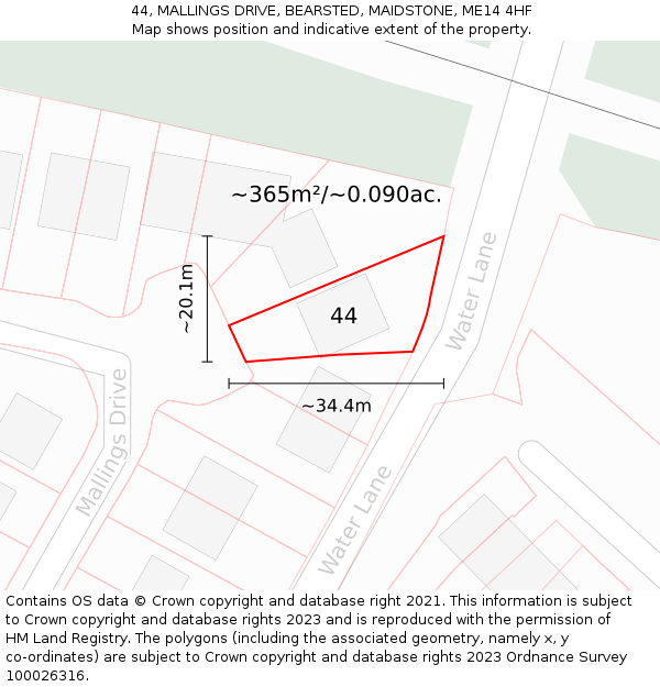 44, MALLINGS DRIVE, BEARSTED, MAIDSTONE, ME14 4HF: Plot and title map