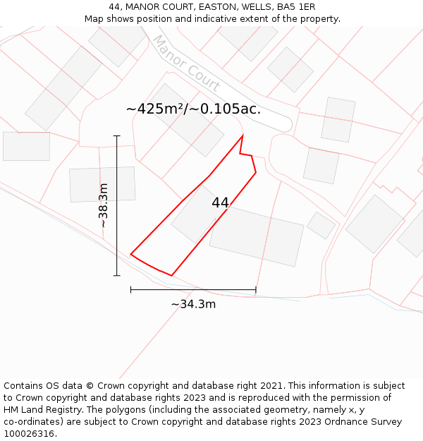 44, MANOR COURT, EASTON, WELLS, BA5 1ER: Plot and title map