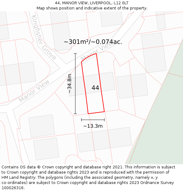 44, MANOR VIEW, LIVERPOOL, L12 0LT: Plot and title map