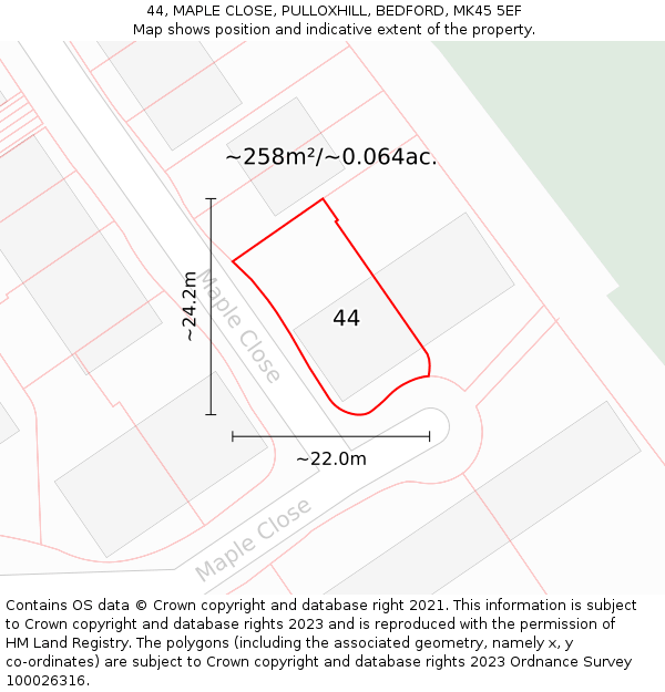44, MAPLE CLOSE, PULLOXHILL, BEDFORD, MK45 5EF: Plot and title map