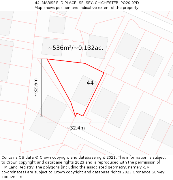 44, MARISFIELD PLACE, SELSEY, CHICHESTER, PO20 0PD: Plot and title map