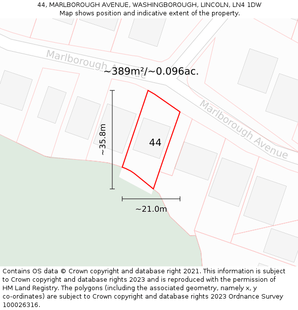 44, MARLBOROUGH AVENUE, WASHINGBOROUGH, LINCOLN, LN4 1DW: Plot and title map