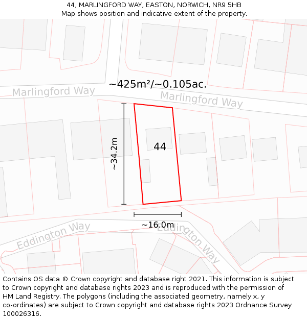 44, MARLINGFORD WAY, EASTON, NORWICH, NR9 5HB: Plot and title map