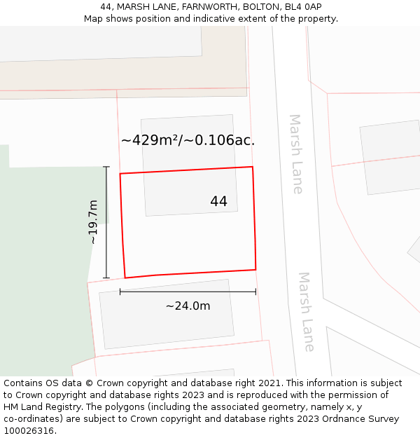 44, MARSH LANE, FARNWORTH, BOLTON, BL4 0AP: Plot and title map