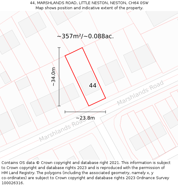 44, MARSHLANDS ROAD, LITTLE NESTON, NESTON, CH64 0SW: Plot and title map