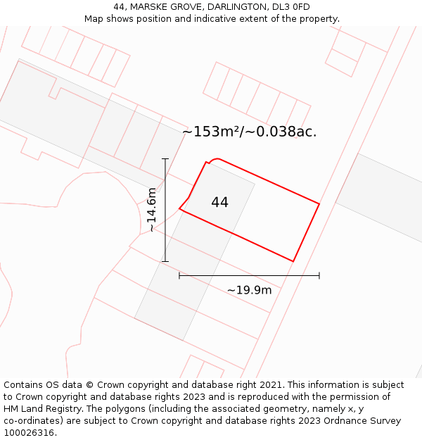 44, MARSKE GROVE, DARLINGTON, DL3 0FD: Plot and title map