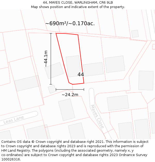 44, MAYES CLOSE, WARLINGHAM, CR6 9LB: Plot and title map