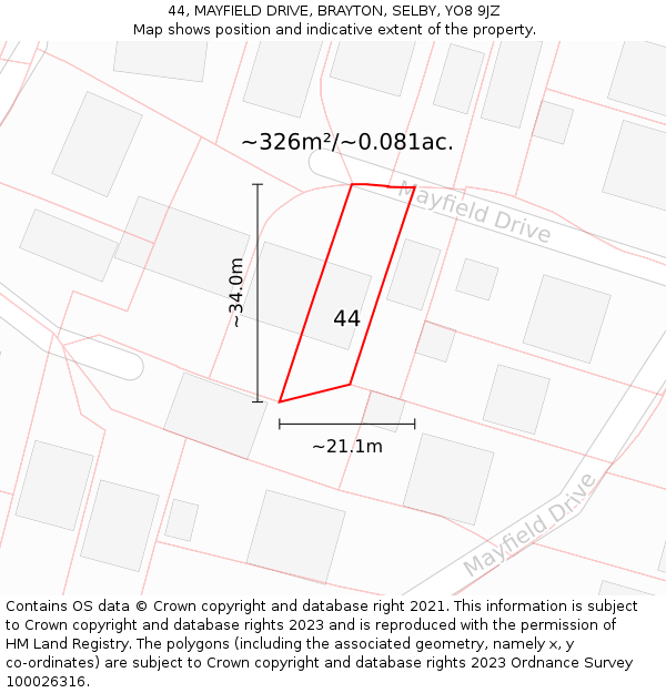 44, MAYFIELD DRIVE, BRAYTON, SELBY, YO8 9JZ: Plot and title map