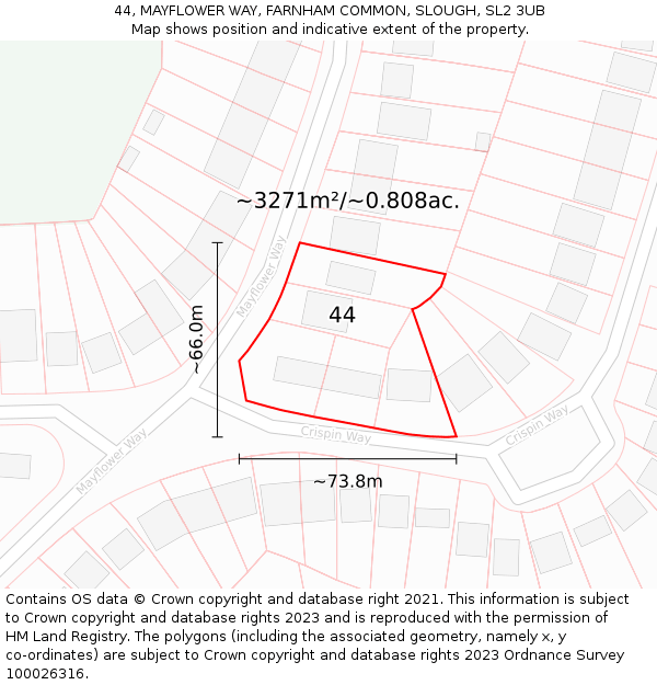 44, MAYFLOWER WAY, FARNHAM COMMON, SLOUGH, SL2 3UB: Plot and title map