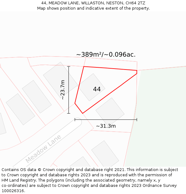 44, MEADOW LANE, WILLASTON, NESTON, CH64 2TZ: Plot and title map