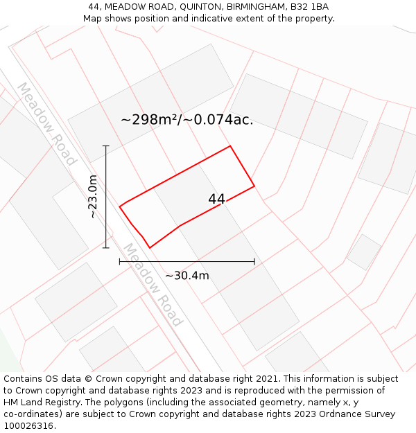 44, MEADOW ROAD, QUINTON, BIRMINGHAM, B32 1BA: Plot and title map