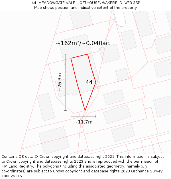 44, MEADOWGATE VALE, LOFTHOUSE, WAKEFIELD, WF3 3SP: Plot and title map