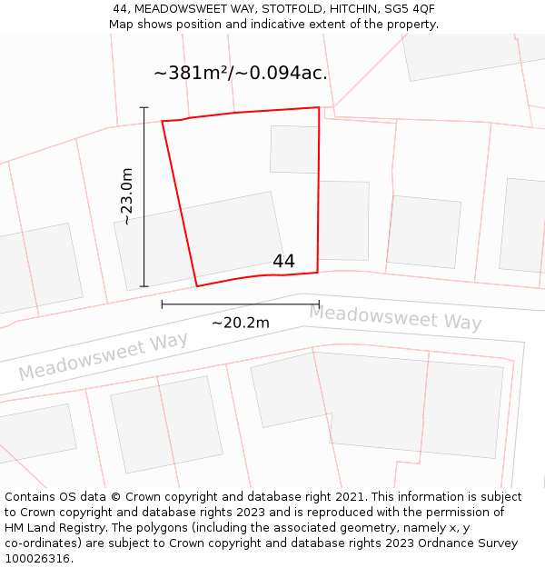 44, MEADOWSWEET WAY, STOTFOLD, HITCHIN, SG5 4QF: Plot and title map