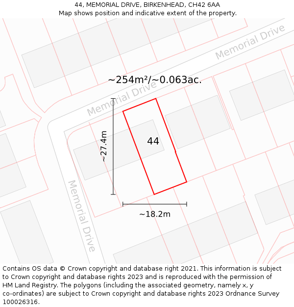 44, MEMORIAL DRIVE, BIRKENHEAD, CH42 6AA: Plot and title map