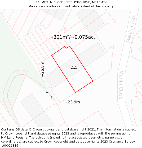 44, MERLIN CLOSE, SITTINGBOURNE, ME10 4TY: Plot and title map